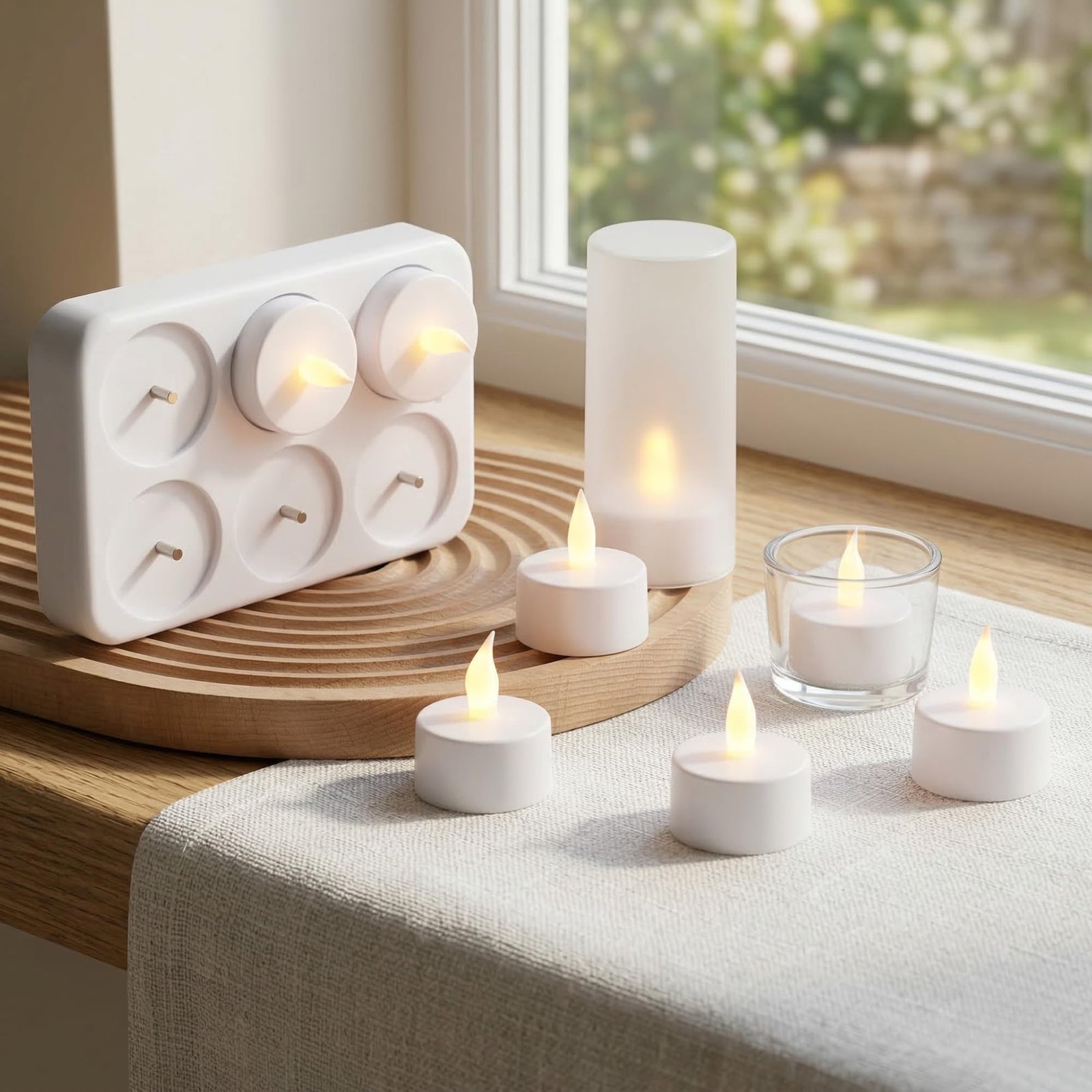 Rechargeable LED Tea Lights with Remote & Charging Base – 6, 12 or 18 Pieces