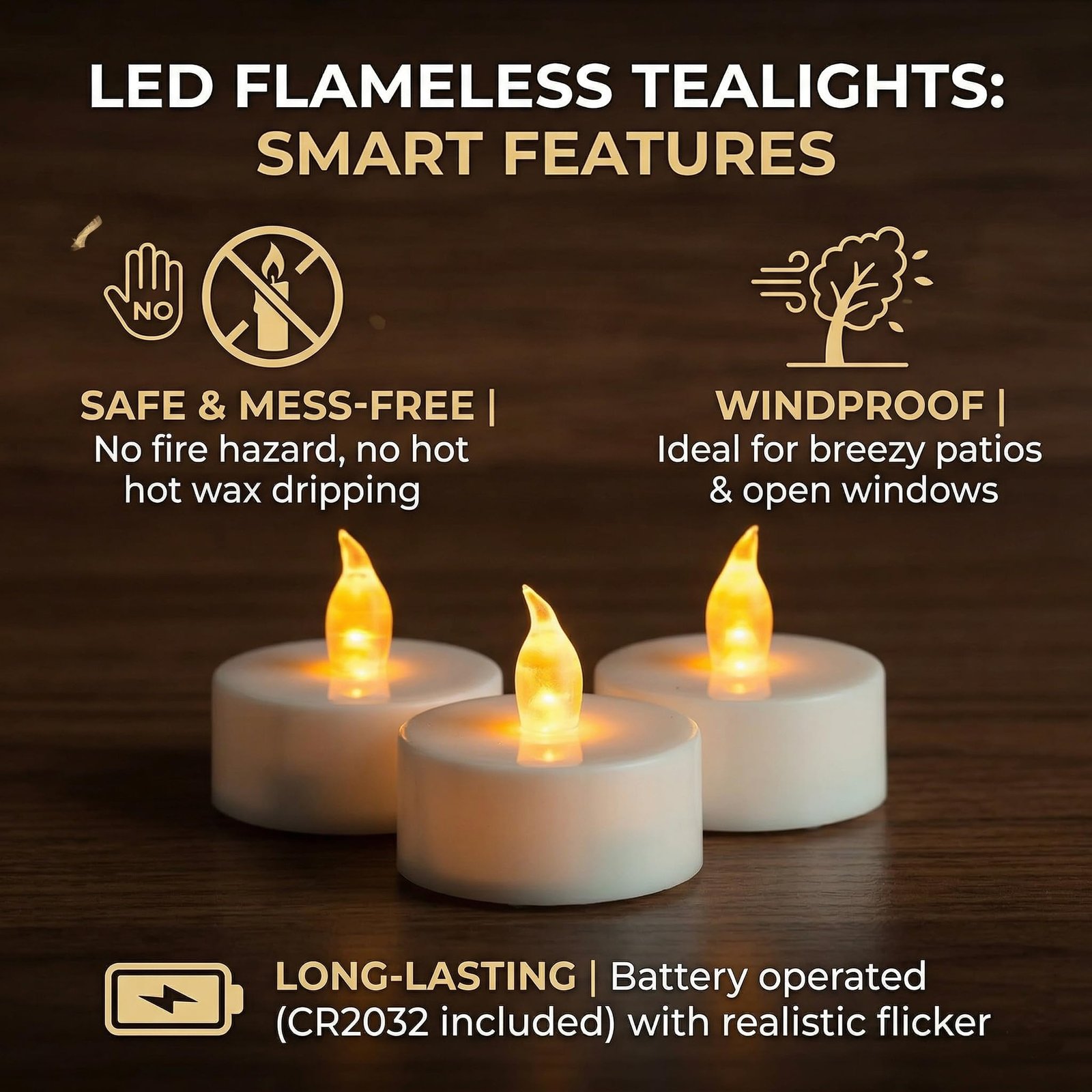 Warm White Flameless LED Tea Lights – Pack of 24 | Mado Gallery